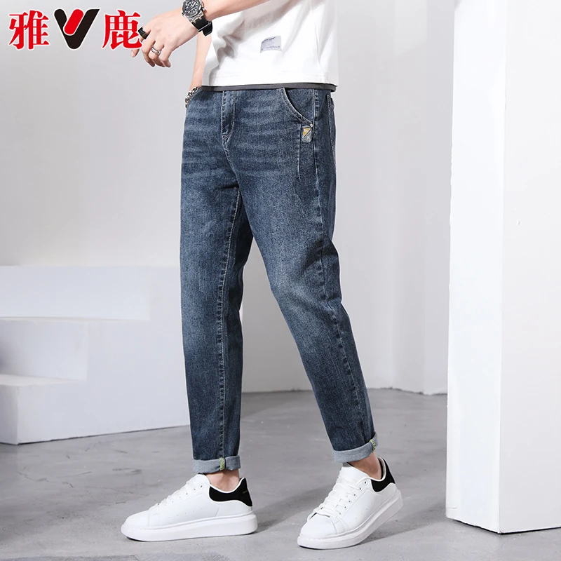 V/雅鹿牛仔裤男款夏季薄款直筒宽松潮潮男生弹力百搭休闲九分裤子