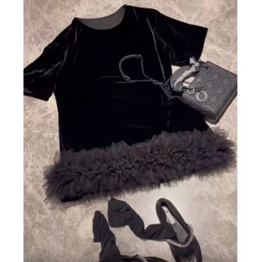 841-M3392-大码丝绒连衣裙T恤