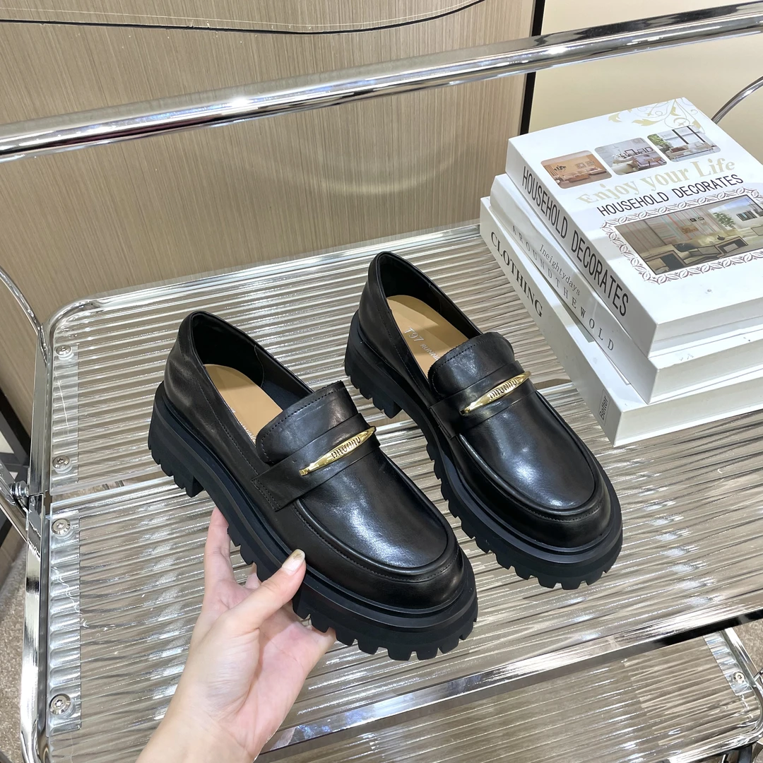 -2023秋季新款英伦风纯色时尚复古百搭圆头粗跟厚底乐福鞋女7997