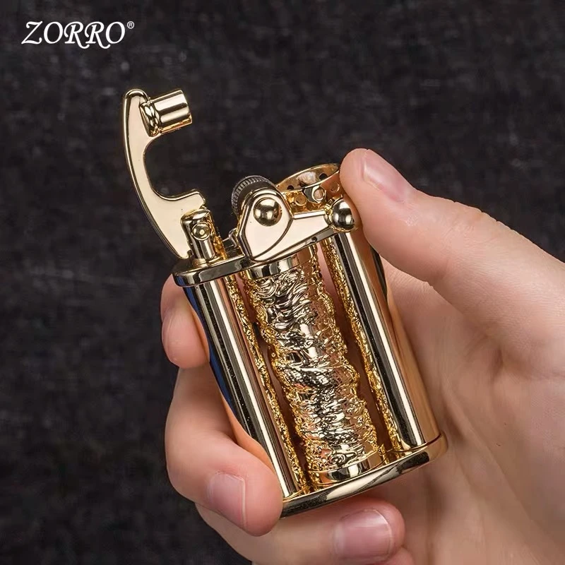 ZORRO佐罗旋转龙柱摇臂煤油打火机个性创意怀旧老式点火便携时尚