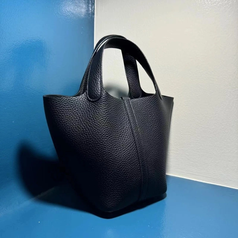 （菜篮子H） 纯手工缝蜡线真皮手提水桶包