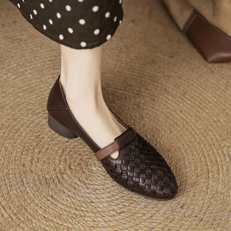 头层小羊皮3cm34-41码国风百搭中口拼色低跟单鞋软底新款真皮女鞋