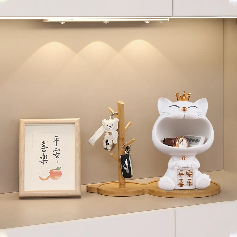 平安喜乐大嘴招财猫家居软装饰品进门入户玄关钥匙收纳置物架摆件