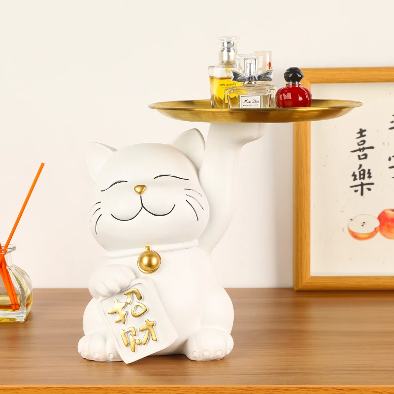 招财猫托盘摆件高档轻奢家居客厅装饰品进门入户玄关鞋柜桌面摆设