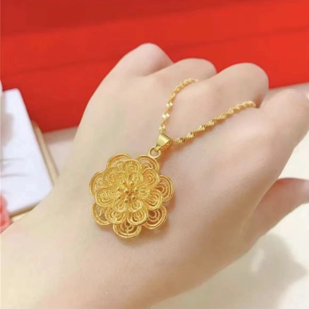 JINDING｜时尚精美金花吊坠妈妈款项链显年轻气质