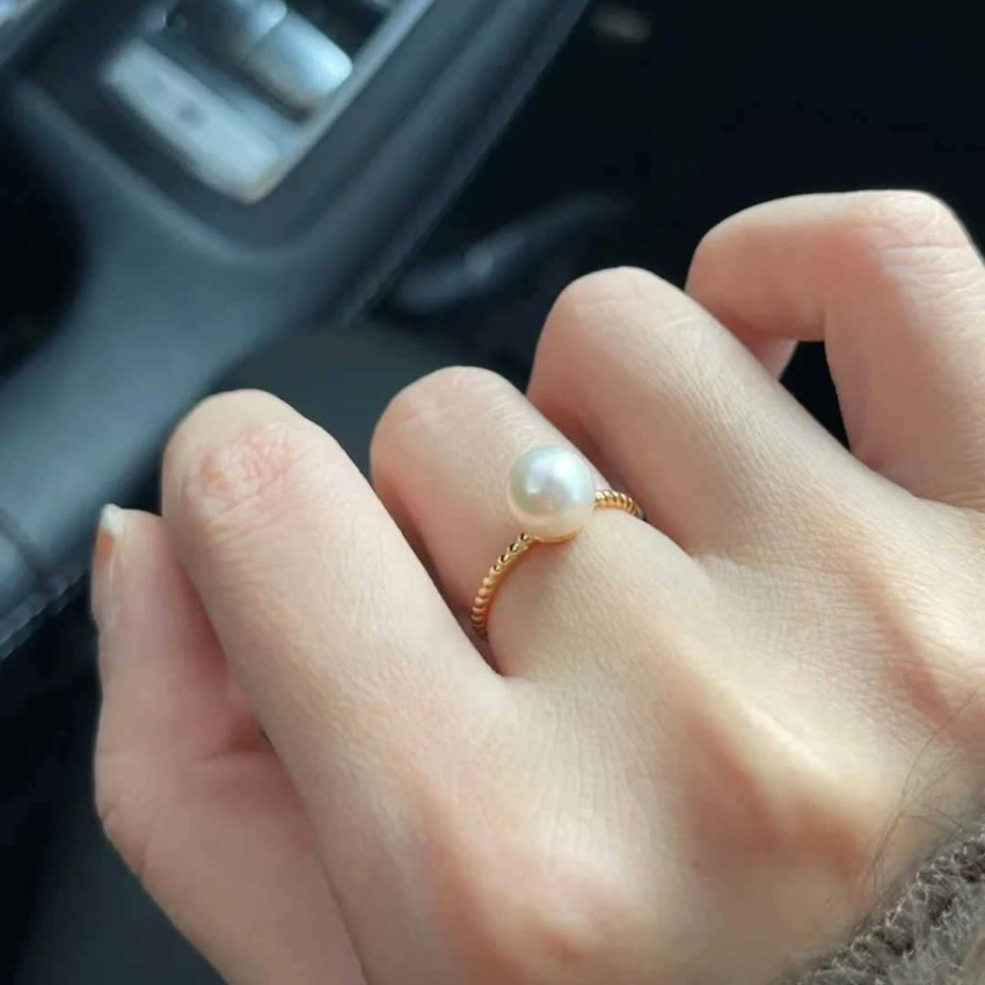 【玥白丽特选】赫本7-8mm极光ak戒指正圆无瑕淡水白珍珠开口戒