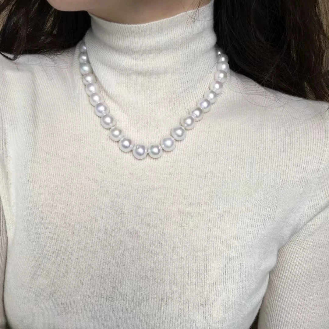 【玥白丽】11-14mm项链大龙珠赛澳白圆珠爱迪生珍珠微生长纹