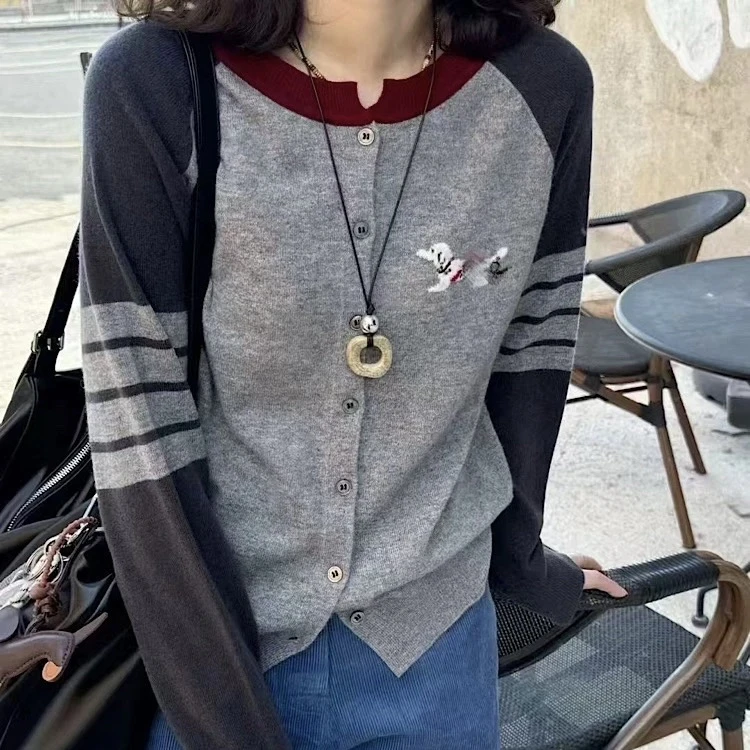 【清】100%绵羊毛 全羊毛插肩袖宽松显瘦减龄毛衣针织开衫9557