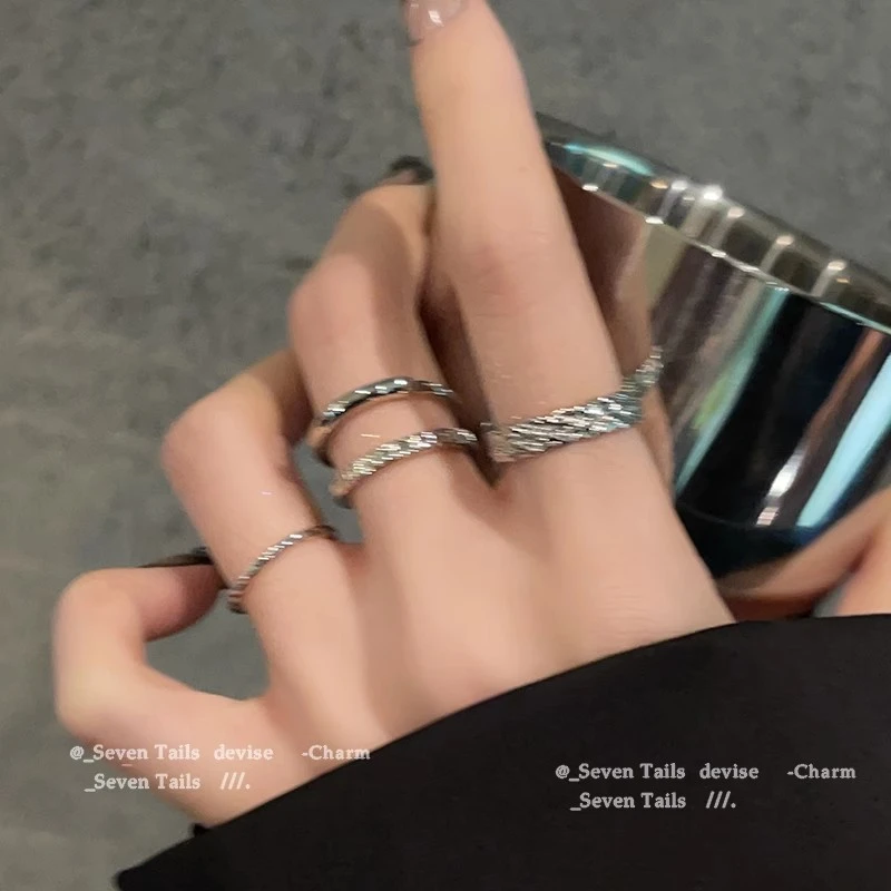合金戒指 小众设计感素圈开口戒指女潮ins冷淡风个性食指戒指环潮