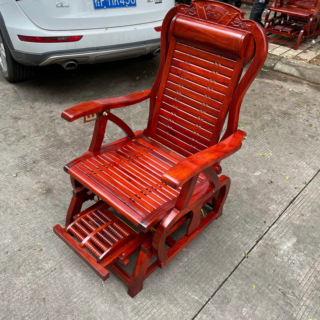 红木家具缅花摇椅实木休闲椅大果紫中式懒人躺椅摇休闲摇椅午睡椅