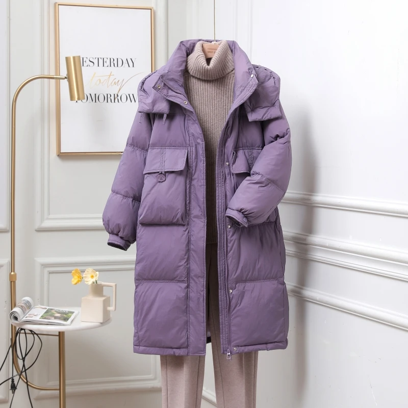 羽绒服女中长款2025年新款半粒扣韩版外套潮