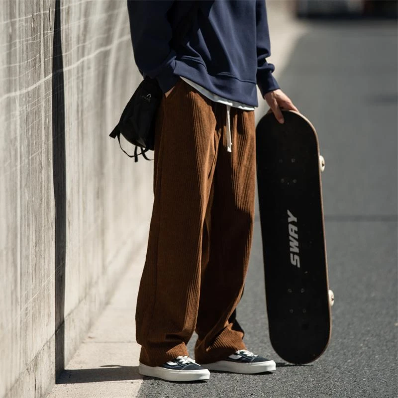 2023秋冬新款灯芯绒美式加厚宽松版型拖地裤直筒裤百搭纯色休闲裤