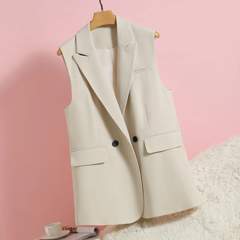 米色西装马甲女2025春秋新款韩版设计感小众坎肩女士无袖马夹背心