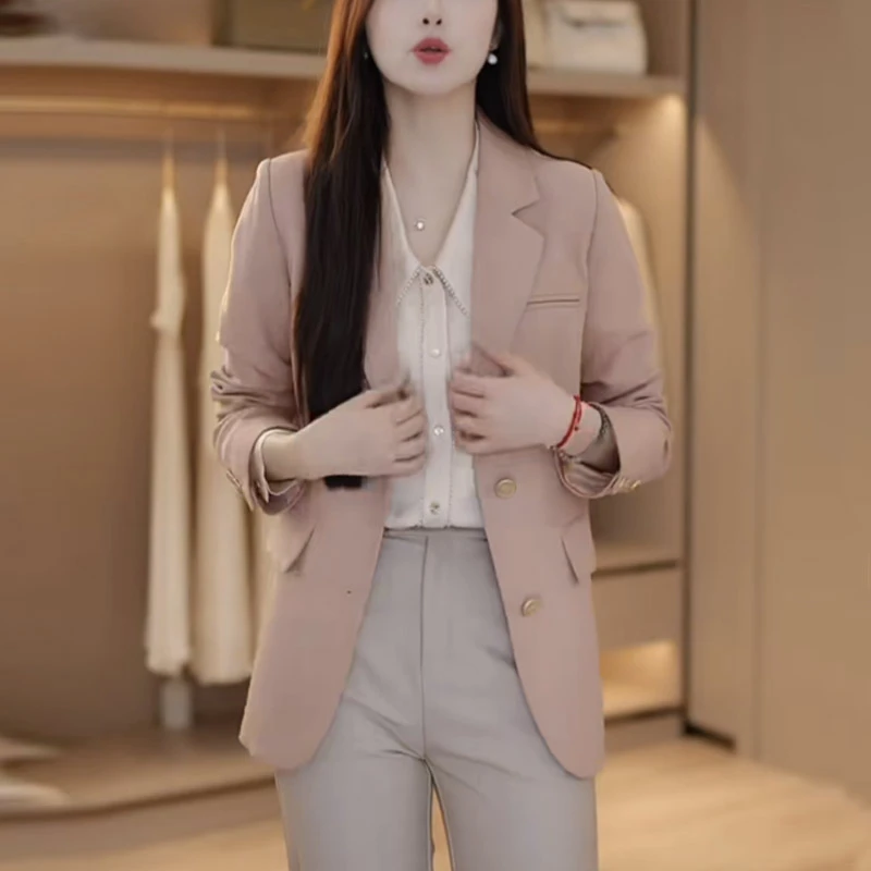 星空微闪粉色西装外套女2025春秋季小个子樱夫人同款微闪气质西服