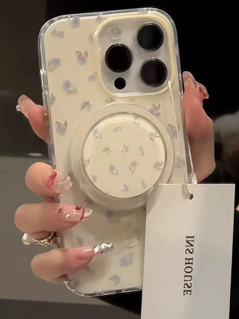 简约清新碎花磁吸支架适用苹果12手机壳iPhone15/14promax女12