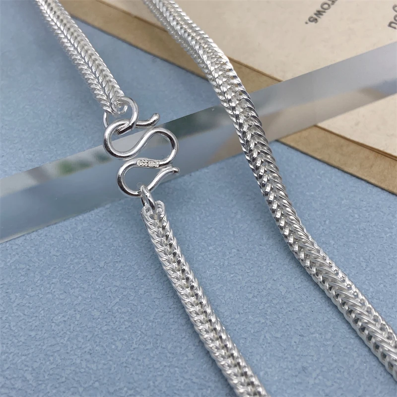 链子足银 990狐尾项链锁骨素链毛衣链中长款简约时尚甜美男女