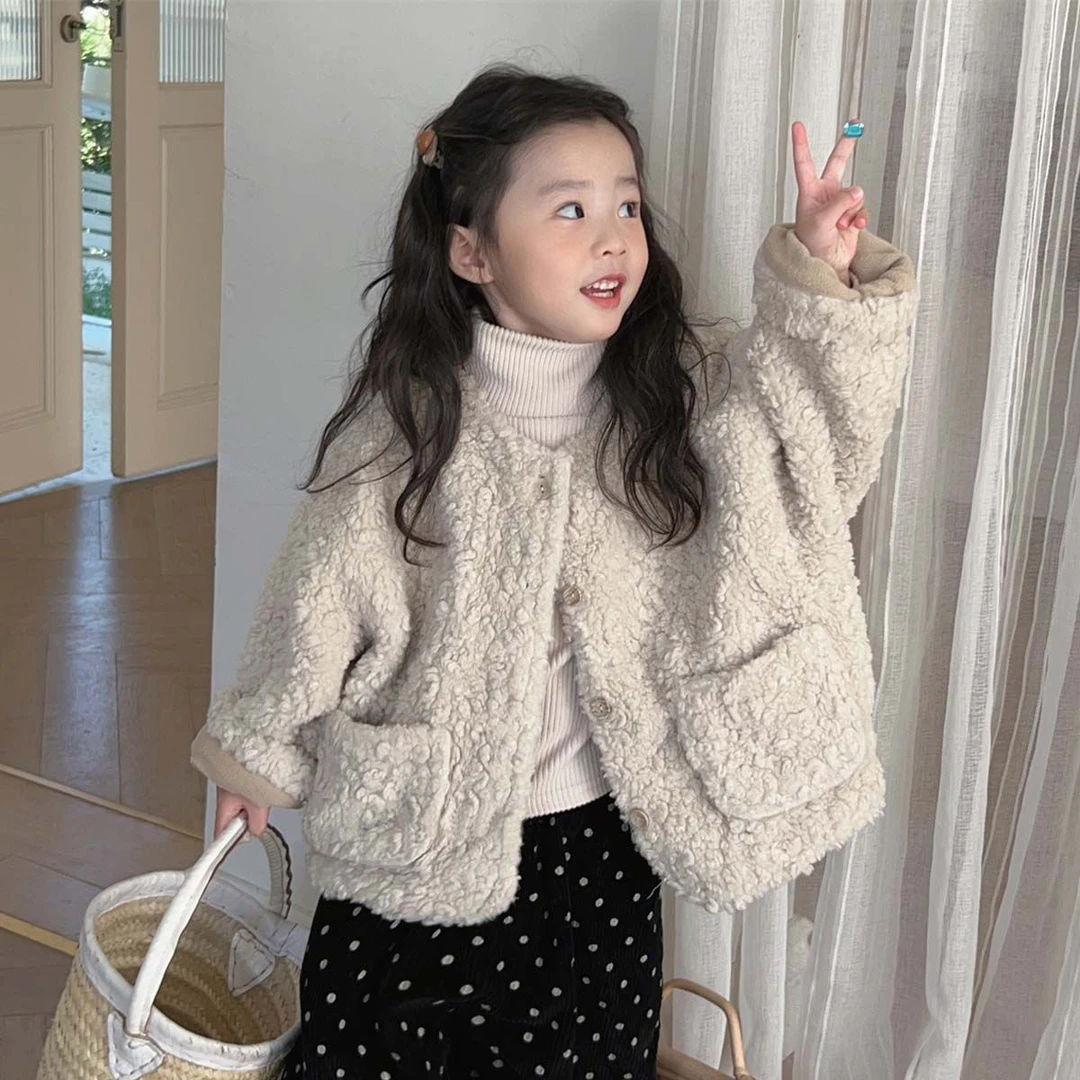 韩国童装儿童加绒加厚外套冬季女童一体绒双面绒衣服男童保暖棉服