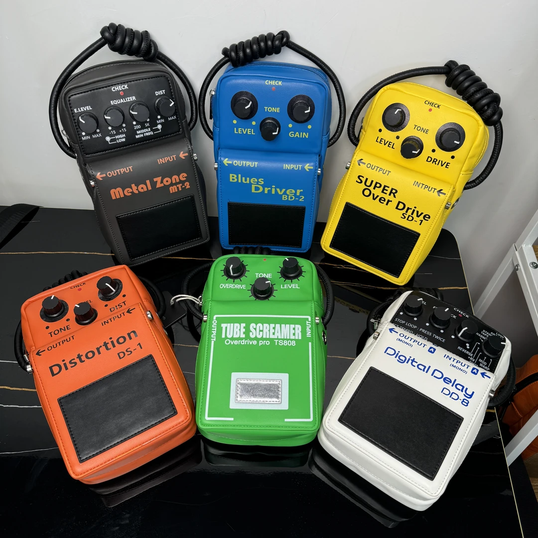 金属失真电吉他效果器单块休闲百搭韩版斜挎包2025男士单双肩包