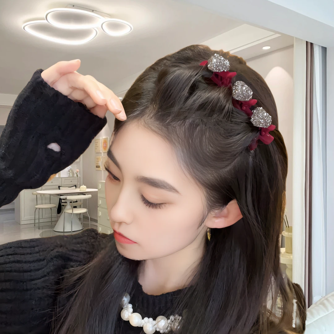 过年新年红色高级感发夹女侧边编发刘海发卡抓夹前额头发鲨鱼夹子