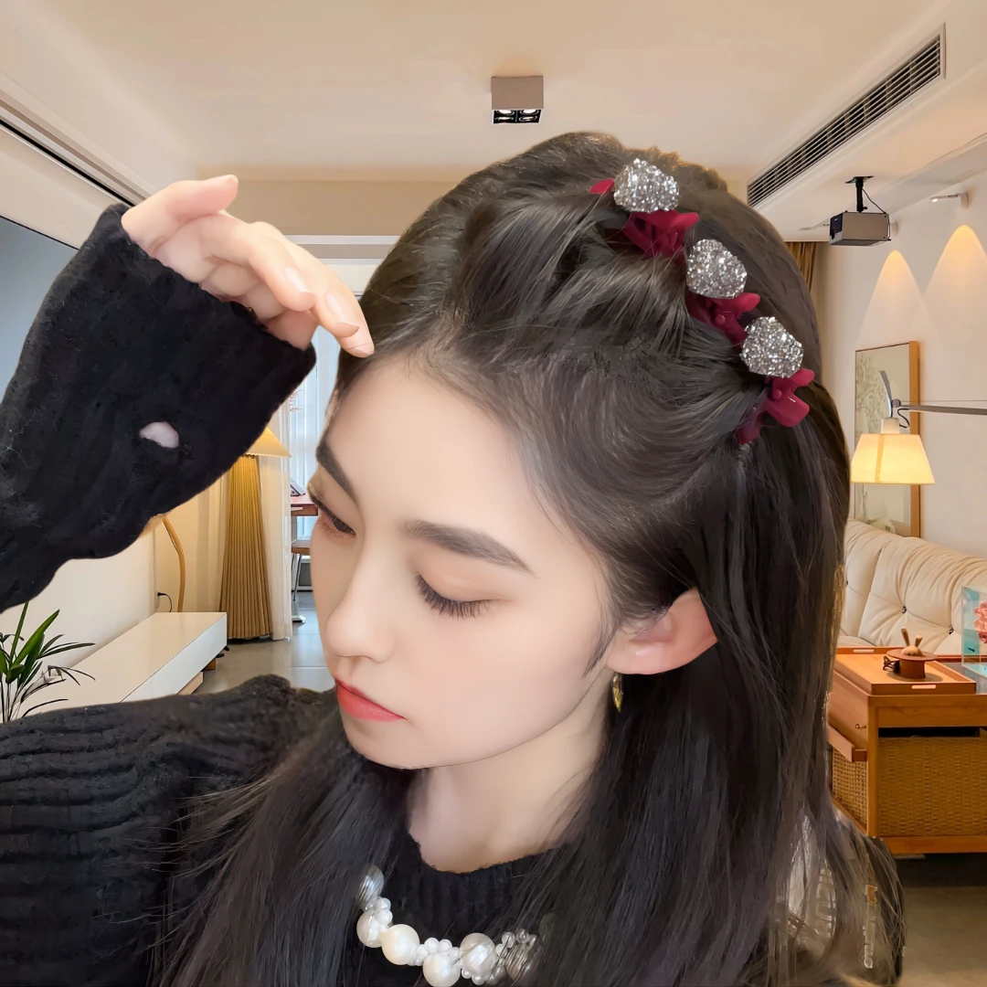 过年新年红色高级感网红发夹女侧边编发刘海抓夹前额头发鲨鱼夹子