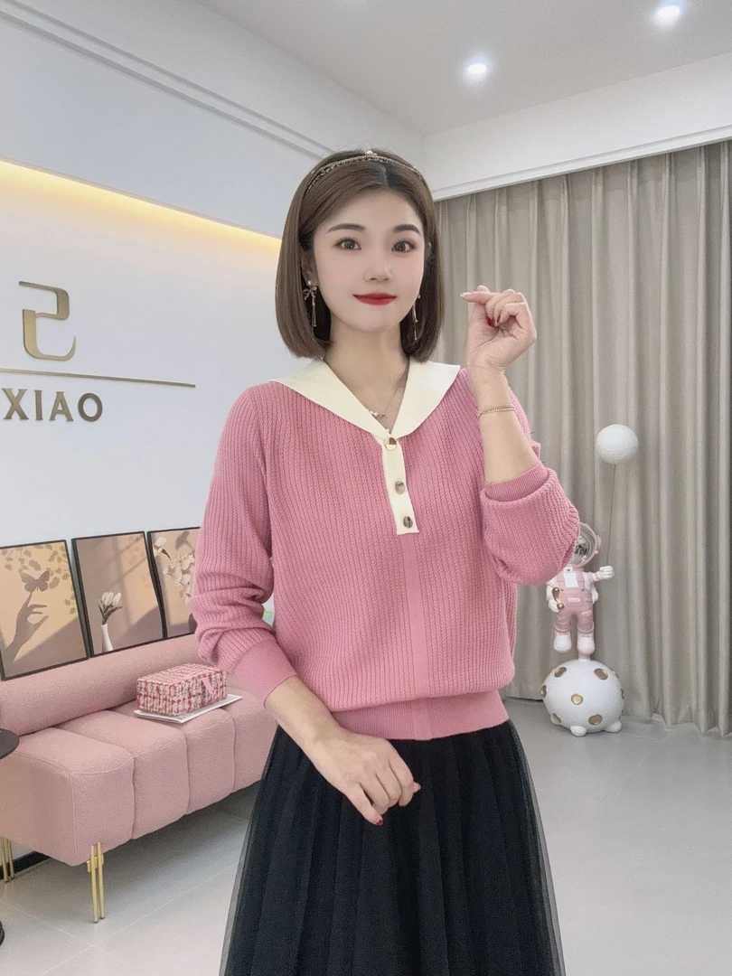 萧萧 2024新款毛衣长袖时尚休闲百搭针织衫慵懒风针织毛衫