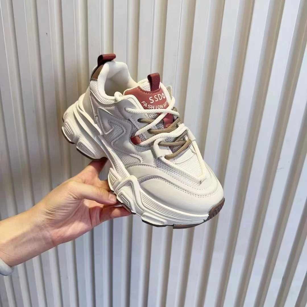 2024秋冬新款气质舒适休闲百搭时尚厚底增高女士老爹鞋网面透气W2