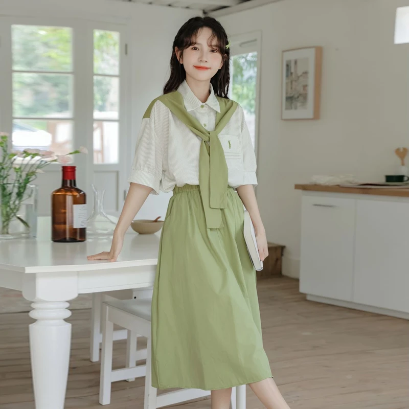 夏季连衣裙2024新款初中高中学生裙子仙女超仙森系半身裙两件套装