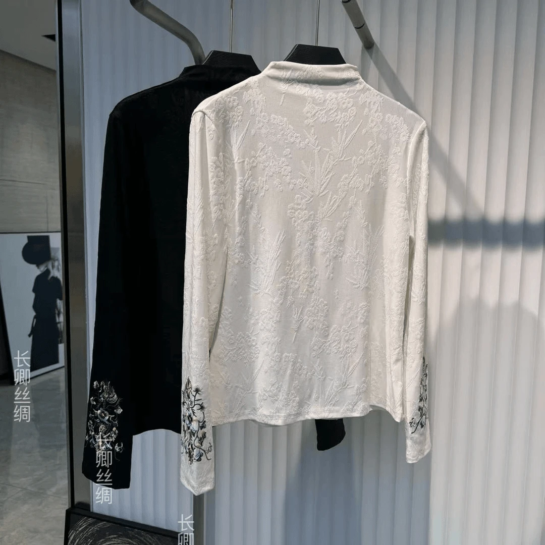 【江长卿】新中式提花刺绣打底女秋季新款显瘦气质减龄高领打底衫