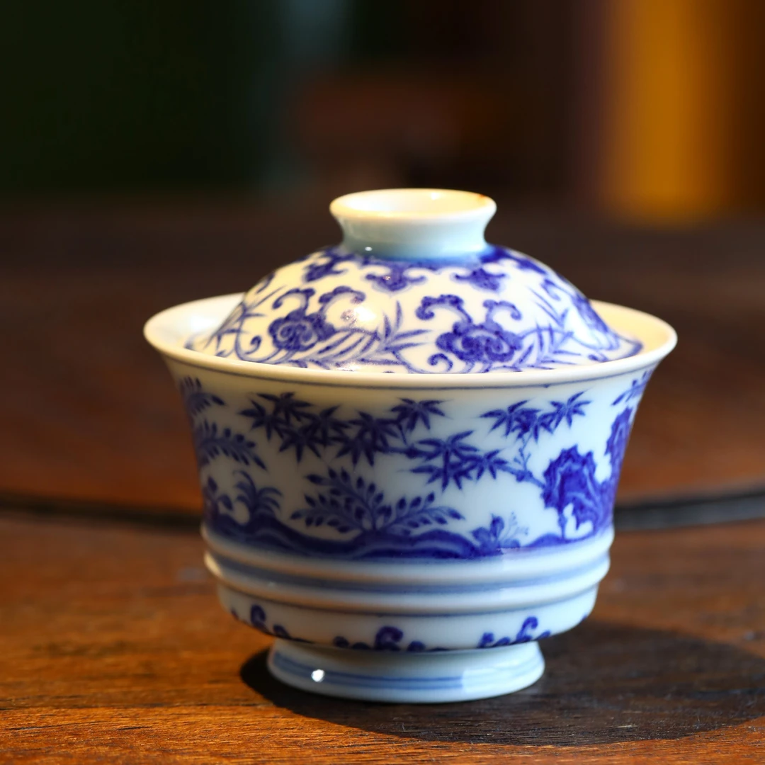 【陶人临古】青花松竹梅二才盖碗