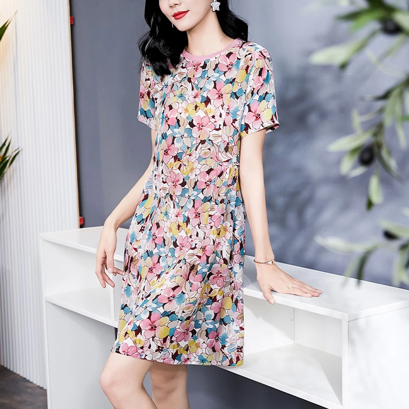 真丝螺纹领印花桑蚕丝裙减龄