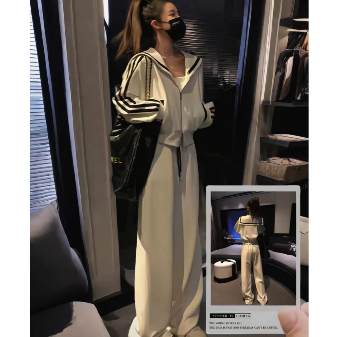 2024年新款时尚高级感休闲宽松针织衫卫衣长裤套装一整套入秋穿搭