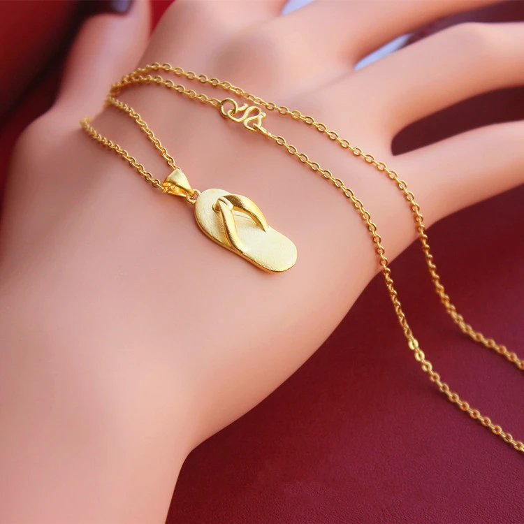 铜合金项链 镀18K金 项链精美秀气小O字链个性拖鞋吊坠百搭时尚