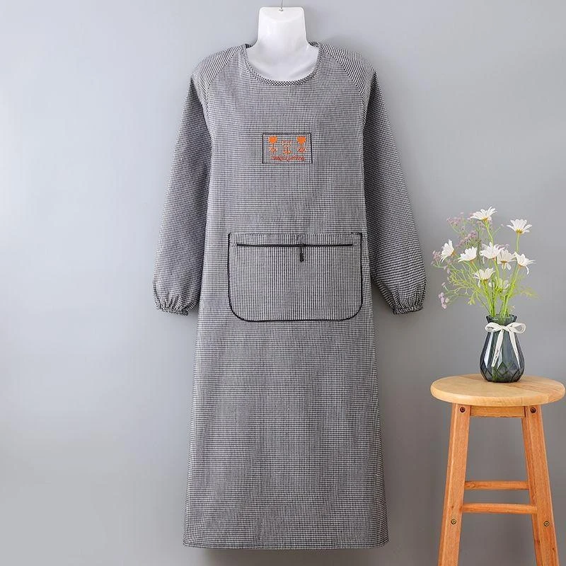 新款加长成人围裙长袖过膝罩衣厨房家用加肥干活上班工作服耐脏