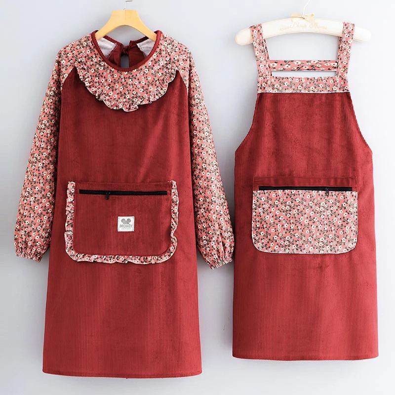 围新款灯芯绒长袖罩衣韩版时尚女成人工作服防污尘