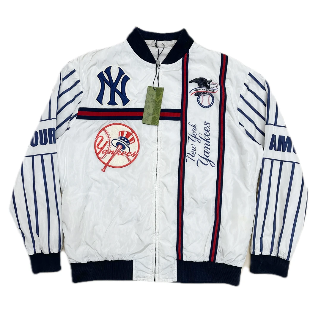 95新 GUCCI/古驰 gucci mlb联名条纹刺绣logo棒球服50码