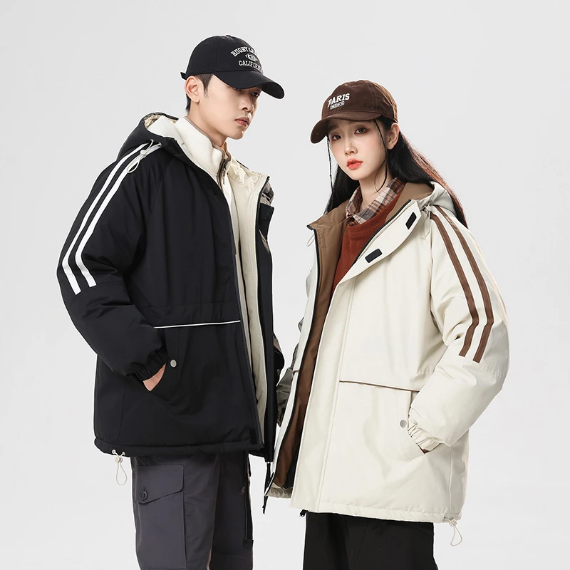 秋冬季新款棉服日系简约加厚保暖棉袄宽松连帽棉衣外套运动潮流