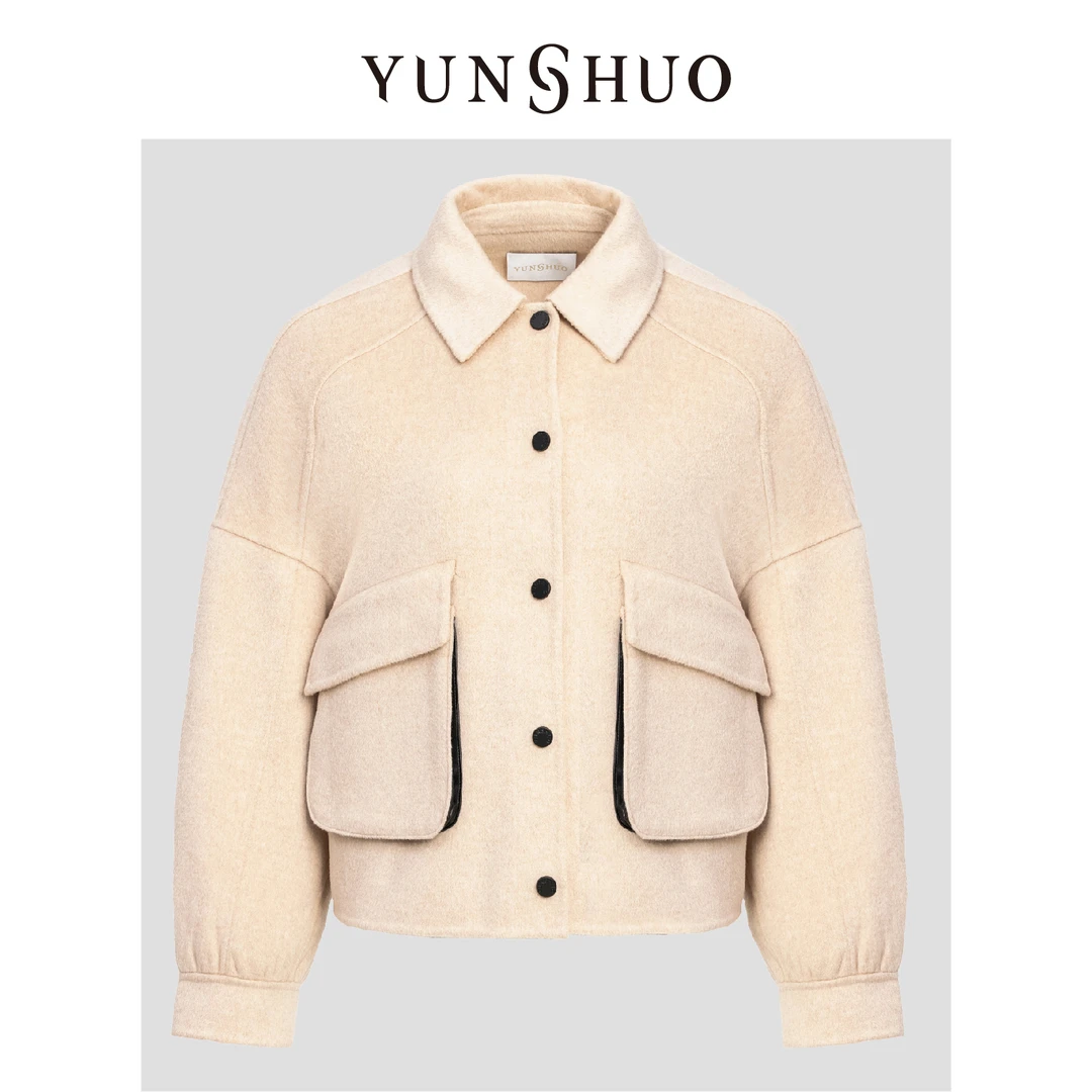 YUNSHUO允硕秋冬新品时尚百搭休闲毛呢外套女优雅短款大衣495016