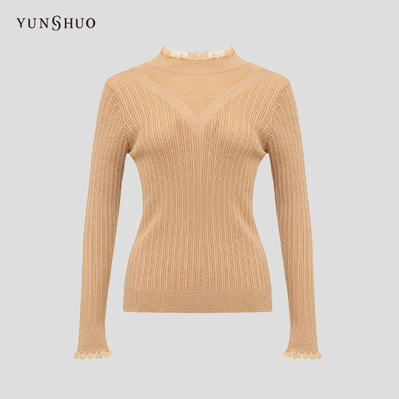 【雅丹风】打底女秋冬新款荷叶领修身万能内搭套头毛衫739342