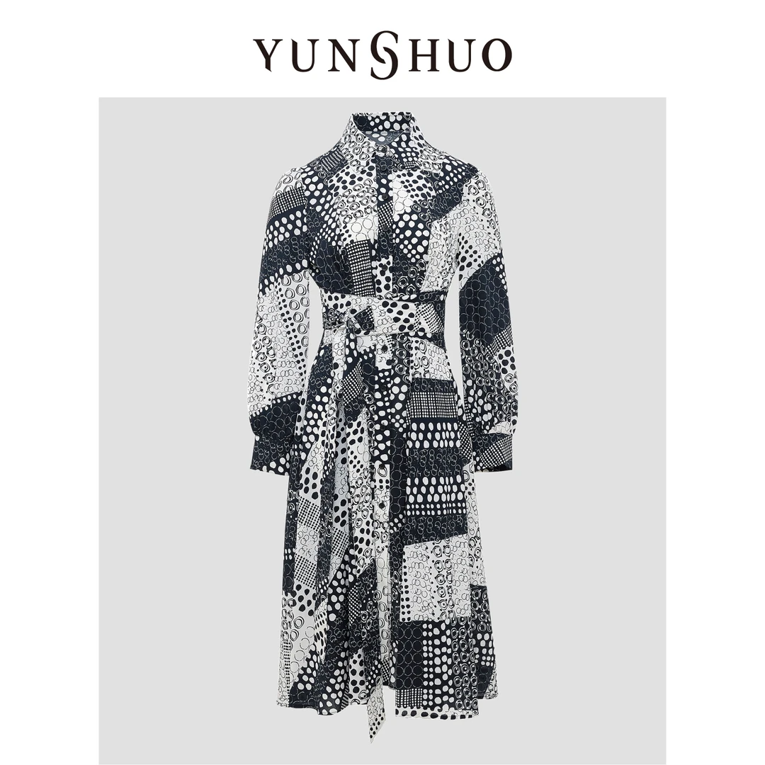YUNSHUO允硕2024初秋时尚百搭夏款简约印花收腰显瘦连衣裙569278