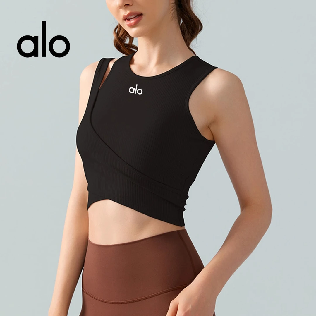 Alo瑜伽服外穿一体式固定纯色背心上衣假两件普拉提专用内衣运动