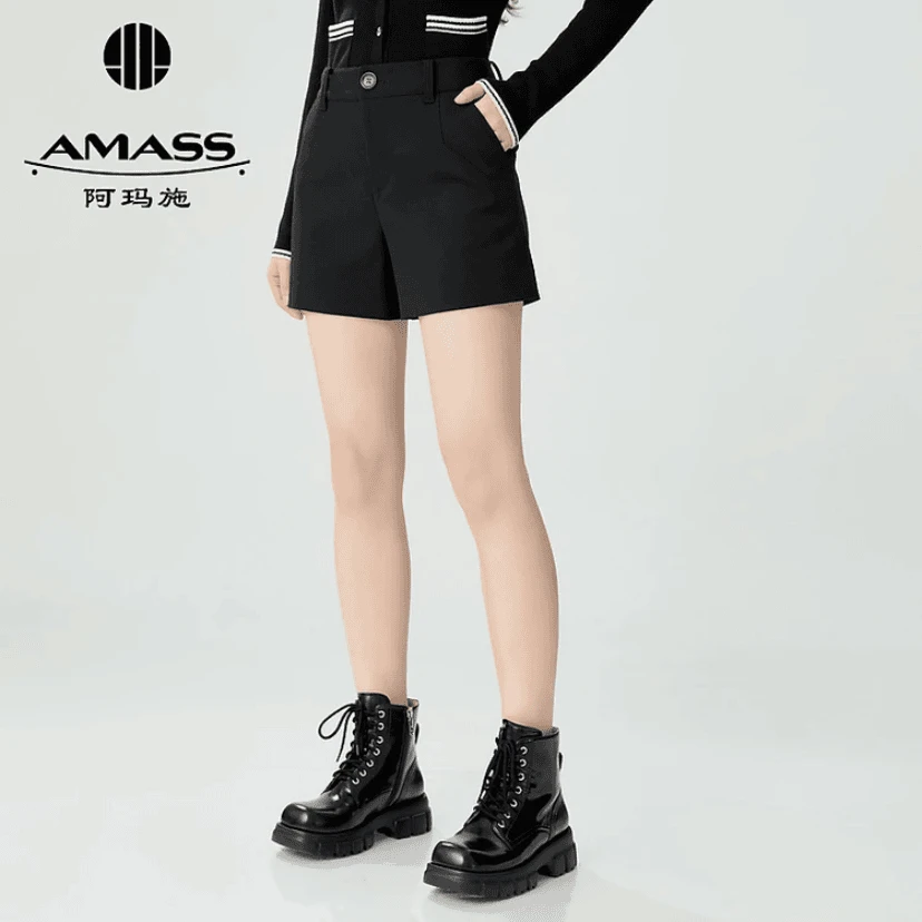 秋冬新款时尚通勤百搭款中腰显瘦毛料弹力短裤5100224