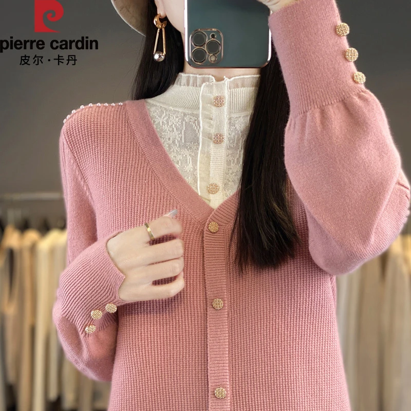 皮尔卡丹新款时尚立领假两件针织打底衫秋冬显瘦外穿宽松上衣