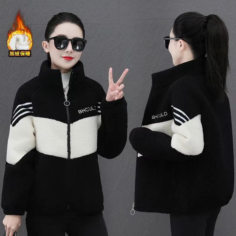 （备用）2025冬季新款立领前片中间拼接袖字母印花加绒加厚冬季外套