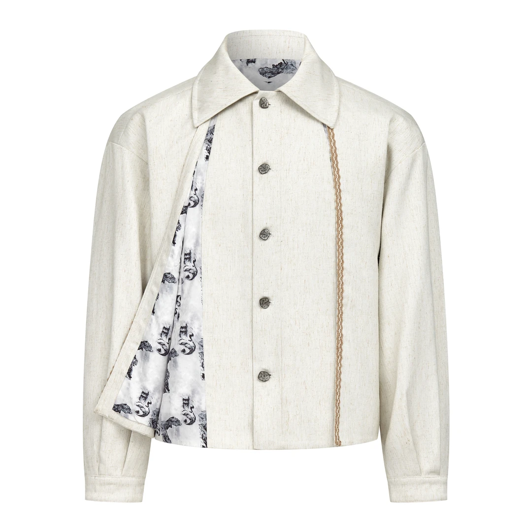 TAICHIISM 宫廷花卉进口亚麻混纺面料短宽肌理编织多形态剪裁夹克