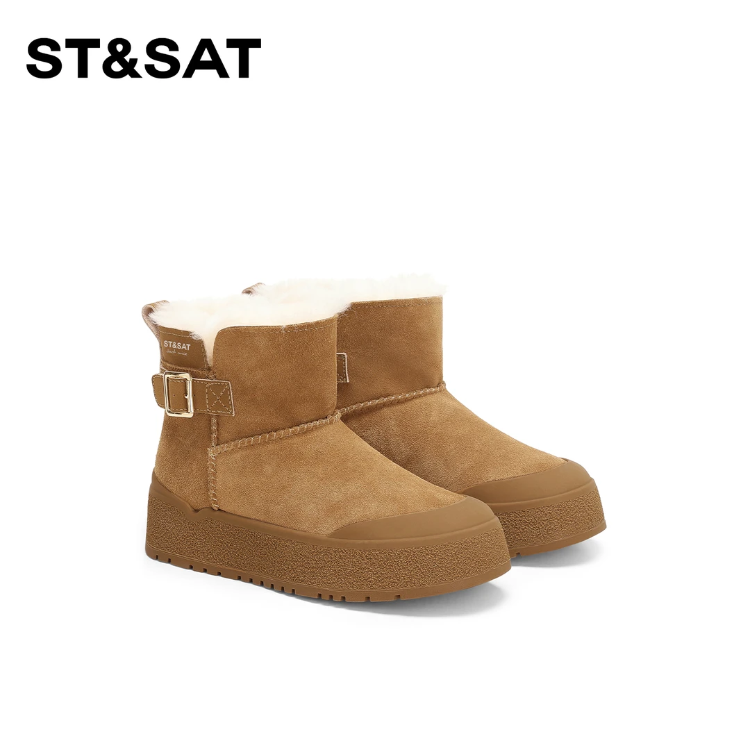 St&Sat/星期六雪地靴女2024年冬季新款时尚百搭保暖扣带增高短靴