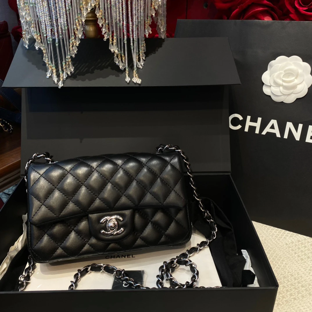 99新 Chanel/香奈儿 Chanel黑银大mini单肩包芯片款5257