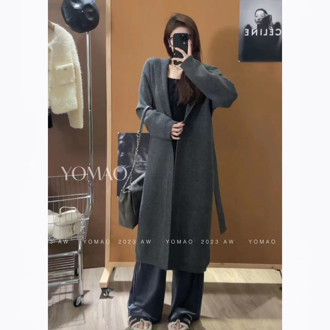 【尤猫】【外套】慵懒风纯色中长款显瘦开衫百搭休闲针织-Y8353