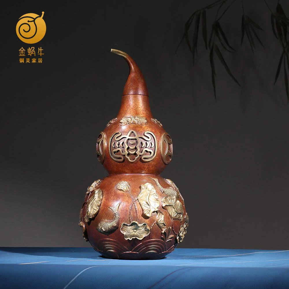 铜灵35#莲莲有鱼葫芦铜器居家玄关办公室书房摆件礼品铜工艺品