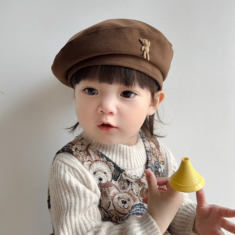 宝宝帽子儿童贝雷帽女童春秋季毛呢蓓蕾帽子韩版可爱画家帽1到5岁