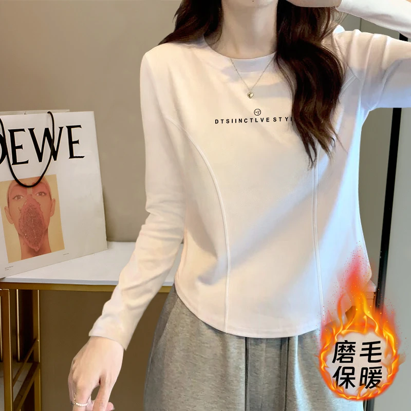 小个子秋冬新款棉长袖T恤女加厚新款修身减龄短款内搭打底ins上衣